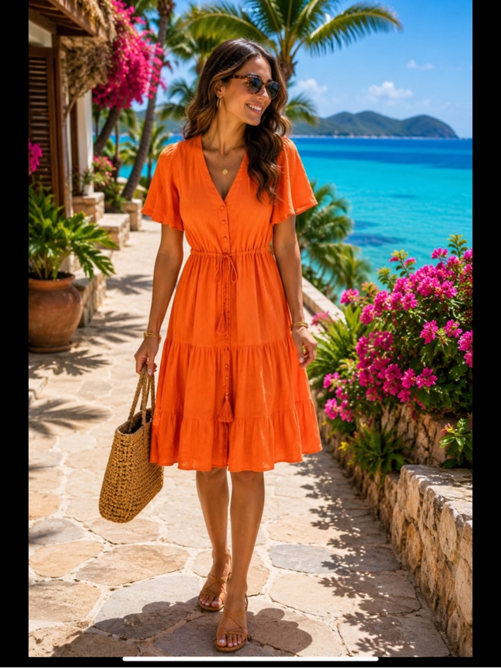 Taylor Orange Tiered Midi Dress
Flutter Sleeve Rayon Blend Lined Cutout Back Sz2